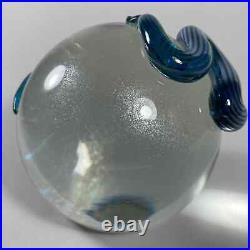 Gorgeous Correia signed/numbered art glass crystal & aqua 3-D snake paperweight