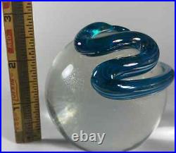 Gorgeous Correia signed/numbered art glass crystal & aqua 3-D snake paperweight