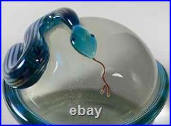 Gorgeous Correia signed/numbered art glass crystal & aqua 3-D snake paperweight