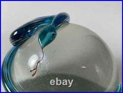 Gorgeous Correia signed/numbered art glass crystal & aqua 3-D snake paperweight