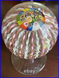 Gorgeous Crown Millefiori Filigree Gold Paperweight WithStand 6 Murano Art Glass