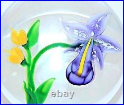 Gorgeous RANDALL GRUBB Bloomed ORCHID with Yellow FLOWERS Art Glass PAPERWEIGHT
