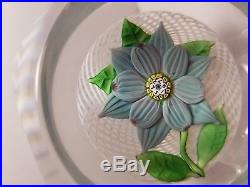 Gorgeous Saint Louis Blue Clematis Flower Art Glass Paperweight