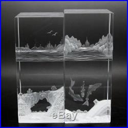 HOYA CRYSTAL Unique Landscapes Art Glass Two Sculptures/Paperweights, Apr 5Hx2W