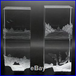 HOYA CRYSTAL Unique Landscapes Art Glass Two Sculptures/Paperweights, Apr 5Hx2W