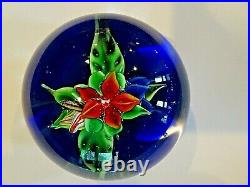 HTF Signed RON HANSEN Art Glass LAMPWORK Floral FLOWER Paperweight Cobalt Blue