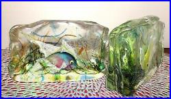 HTF Vintage Pair of 2 Cenedese Barbini Murano Glass Aquarium Sculpture Bookends
