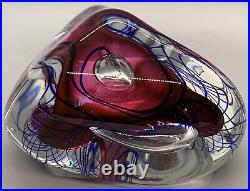Hal David Berger Art Glass Paperweight Red Blue Spirals Controlled Bubbles 1998