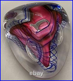 Hal David Berger Art Glass Paperweight Red Blue Spirals Controlled Bubbles 1998
