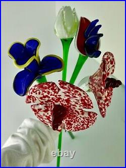 Hand Blown Art Glass Flowers 20 inches Five Flowers