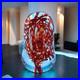 Hand-Blown-Art-Glass-Paperweight-Sculpture-With-Red-Swirls-Artist-Signature-01-zi