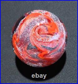 Handmade Dichroic Glass Paperweight by Janet Wolery RED/SILVER SWIRLS 3 1/2