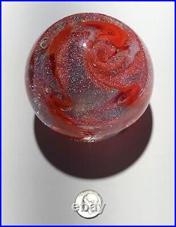 Handmade Dichroic Glass Paperweight by Janet Wolery RED/SILVER SWIRLS 3 1/2