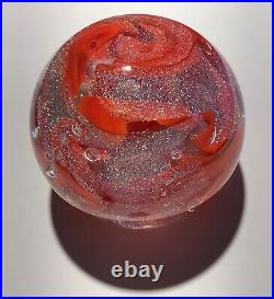 Handmade Dichroic Glass Paperweight by Janet Wolery RED/SILVER SWIRLS 3 1/2