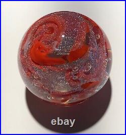 Handmade Dichroic Glass Paperweight by Janet Wolery RED/SILVER SWIRLS 3 1/2