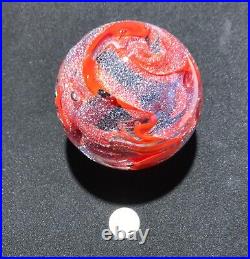 Handmade Dichroic Glass Paperweight by Janet Wolery RED/SILVER SWIRLS 3 1/2