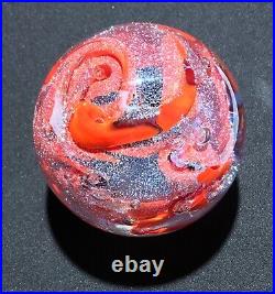 Handmade Dichroic Glass Paperweight by Janet Wolery RED/SILVER SWIRLS 3 1/2