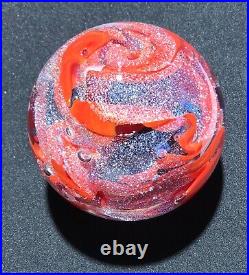 Handmade Dichroic Glass Paperweight by Janet Wolery RED/SILVER SWIRLS 3 1/2