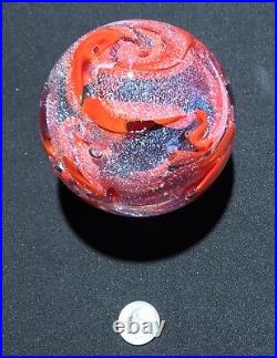 Handmade Dichroic Glass Paperweight by Janet Wolery RED/SILVER SWIRLS 3 1/2