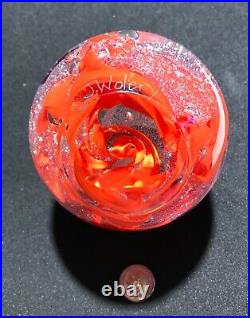 Handmade Dichroic Glass Paperweight by Janet Wolery RED/SILVER SWIRLS 3 1/2