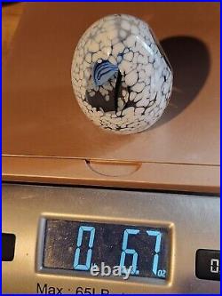 Harv Harris Signed Hand Blowen Glass Egg Paperweight Blue Flower Inside. AMAZING