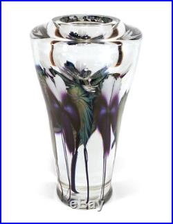 Heavy 1999 David Lotton Studio Art Glass Crystal Paperweight Vase Flowers 8.75
