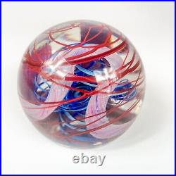 Henry Summa 2000 Art Glass Paperweight With Red Surface Swirl Blue Helix