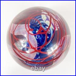 Henry Summa 2000 Art Glass Paperweight With Red Surface Swirl Blue Helix