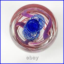 Henry Summa 2000 Art Glass Paperweight With Red Surface Swirl Blue Helix