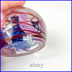 Henry Summa 2000 Art Glass Paperweight With Red Surface Swirl Blue Helix