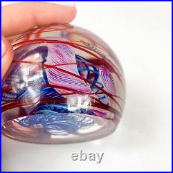 Henry Summa 2000 Art Glass Paperweight With Red Surface Swirl Blue Helix