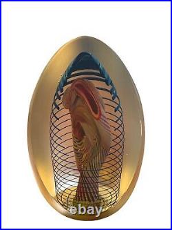 Henry Summa Art Glass Paperweight Spiral Opalescent Exterior, Signed Date 1983