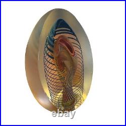 Henry Summa Art Glass Paperweight Spiral Opalescent Exterior, Signed Date 1983