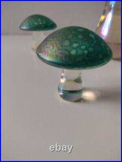 Heron Glass iridescent mushroom paperweights set of 4