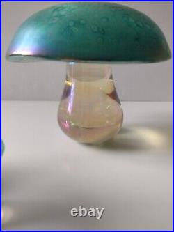 Heron Glass iridescent mushroom paperweights set of 4