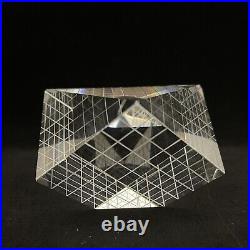 Hoya Japan Clear Crystal Art Glass Geometric Statue Sculpture Paperweight Cube