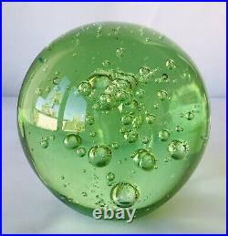 Huge 6 Round Art Glass Paperweight Pale Spring Green Lots of Bubbles Perfection