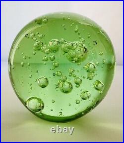 Huge 6 Round Art Glass Paperweight Pale Spring Green Lots of Bubbles Perfection