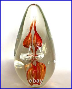 Huge Art Glass Egg Paperweight Hand Blown Red & Orange 9 Tall Shelf420