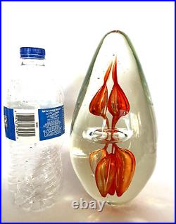 Huge Art Glass Egg Paperweight Hand Blown Red & Orange 9 Tall Shelf420