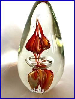 Huge Art Glass Egg Paperweight Hand Blown Red & Orange 9 Tall Shelf420