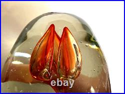 Huge Art Glass Egg Paperweight Hand Blown Red & Orange 9 Tall Shelf420