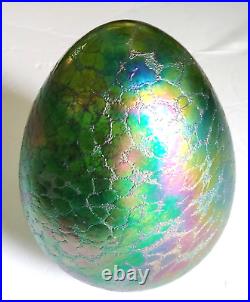 Huge Borowski Art Glass Egg 8 Tall Irridescent Crackle Green Glass EUC Label