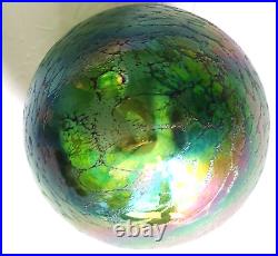 Huge Borowski Art Glass Egg 8 Tall Irridescent Crackle Green Glass EUC Label