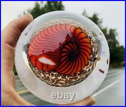 Incredible signed RICHARD SATAVA hand blown 4.75 Red Nautilus Paperweight WOW