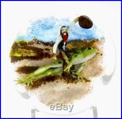 JIM D'ONOFRIO Cowboy Riding Green Frog Art Glass Paperweight, Apr 2.75H x 3.5W