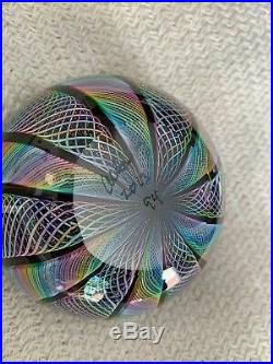 James Alloway Signed 3.25 Diameter Art Glass Dichroic Marble Paperweight #94