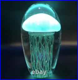 Jellyfish Glows Under Black Light Blown Art Glass Sculpture Large Paperweight