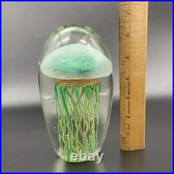 Jellyfish Glows Under Black Light Blown Art Glass Sculpture Large Paperweight