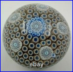 Jim Brown 2004 Millefiori Pompon Glass Paperweight Blue Brown Large